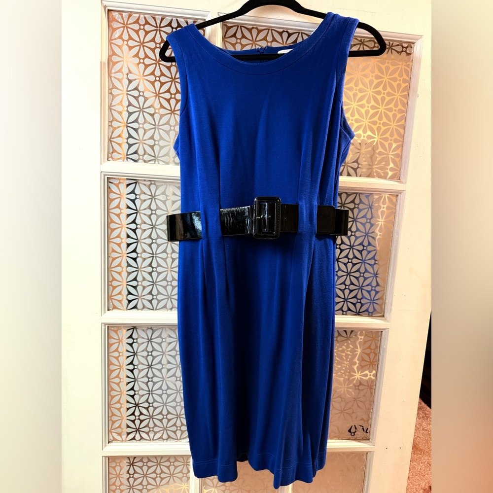 Calvin Klein blue belted stretch sheath dress 12